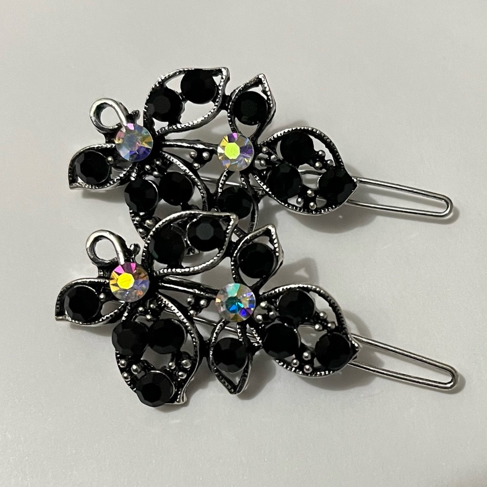Sleek Black and Silver Hair Clips with Colorful Accents